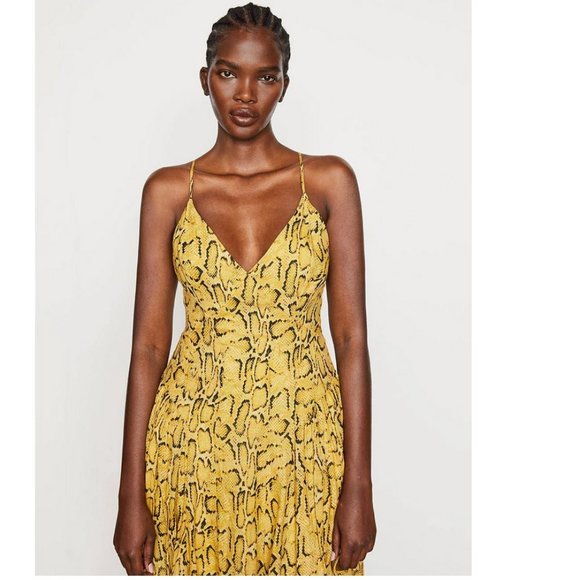 NWT Frame Malibu Yellow Python Print Cross Back Maxi Dress - Picture 6 of 15